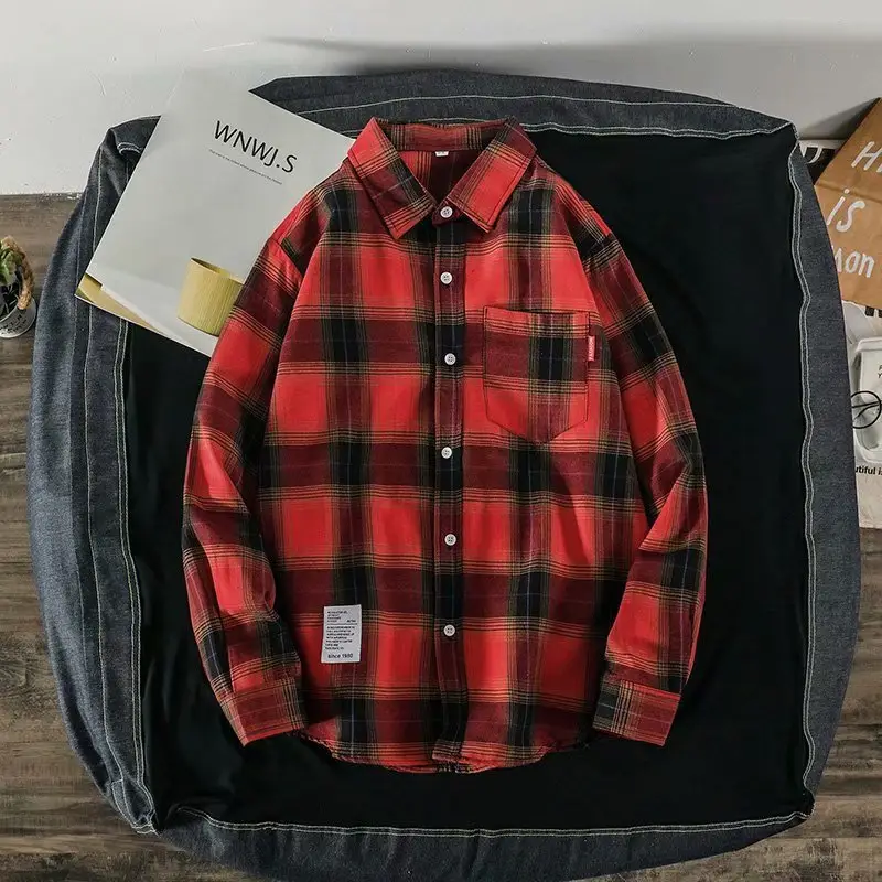 Men's Plaid Long Sleeve Shirt Korean Style - Image 6