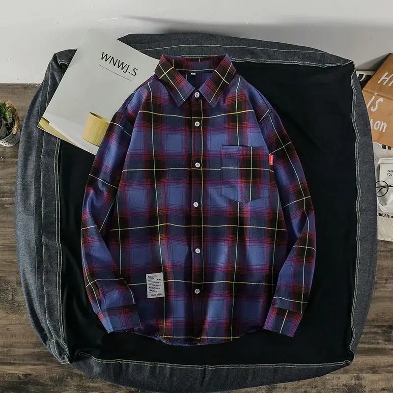 Men's Plaid Long Sleeve Shirt Korean Style - Image 7
