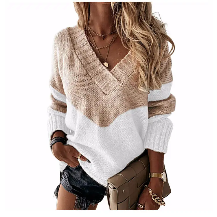 V-Neck Leopard Print Sweater Blue White - Image 10
