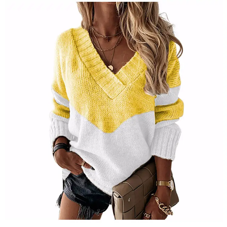 V-Neck Leopard Print Sweater Blue White - Image 14