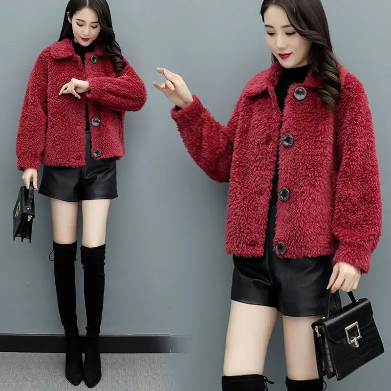 Lamb Wool Coat Women Red 2025 Short Sweatshirt - Image 8