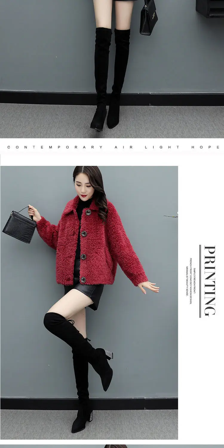 Lamb Wool Coat Women Red 2025 Short Sweatshirt — feature 15