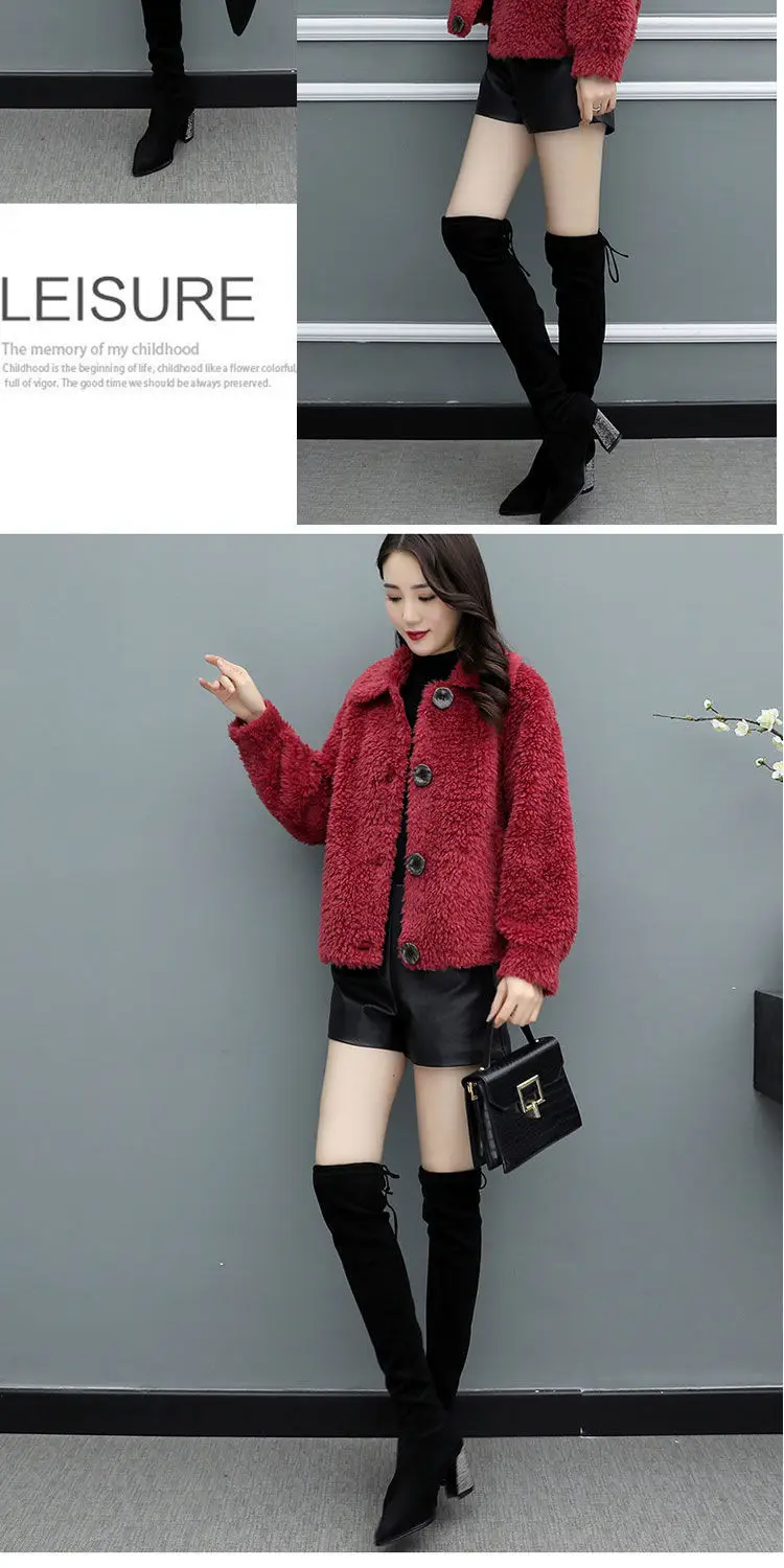 Lamb Wool Coat Women Red 2025 Short Sweatshirt — feature 17