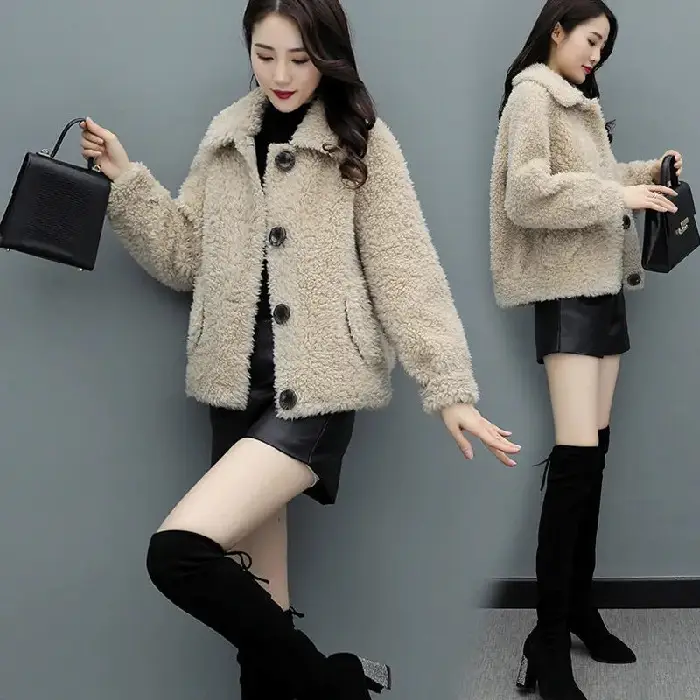 Lamb Wool Coat Women Red 2025 Short Sweatshirt - Image 2