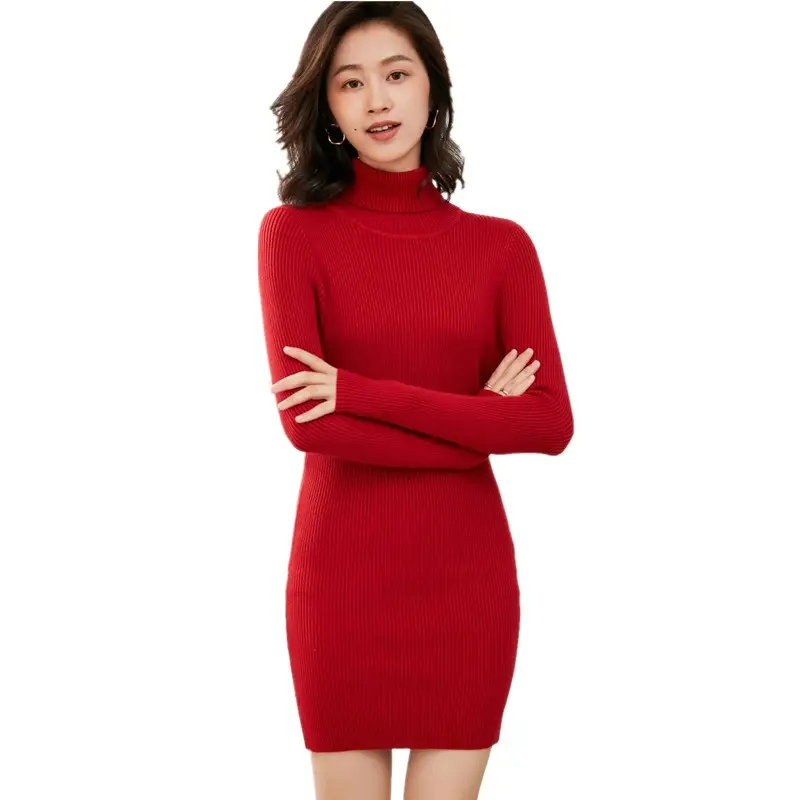 Blue High-Neck Knitted Sweater for Women Mid-Length Slim Fit - Image 13