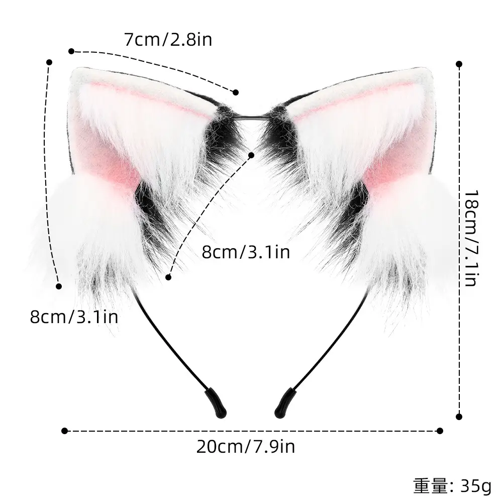 Two-Dimensional Plush Cat Ear Hairband with Fox Fur - Image 9
