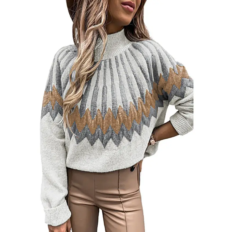 Printed Turtleneck Long Sleeve Knitwear Black Gold White - Image 8