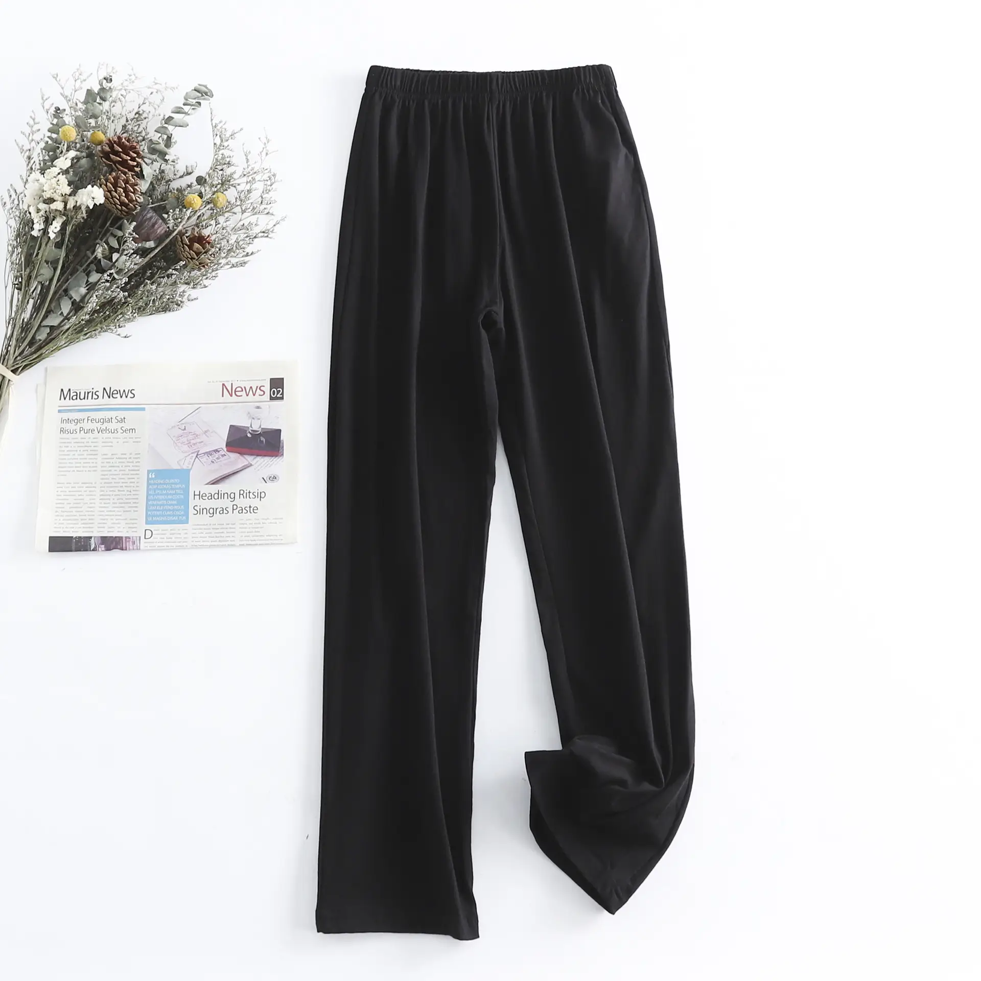 Women Cotton Stretch Waist Pants Solid Color Loose Fit