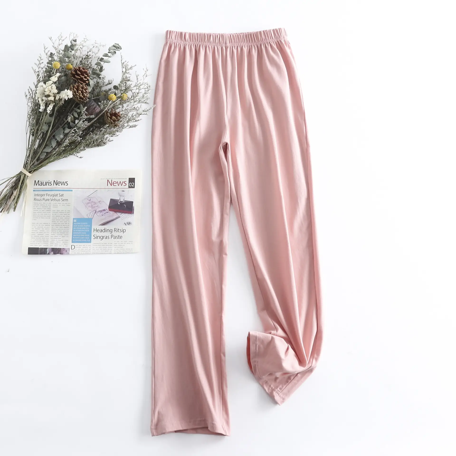 Women Cotton Stretch Waist Pants Solid Color Loose Fit
