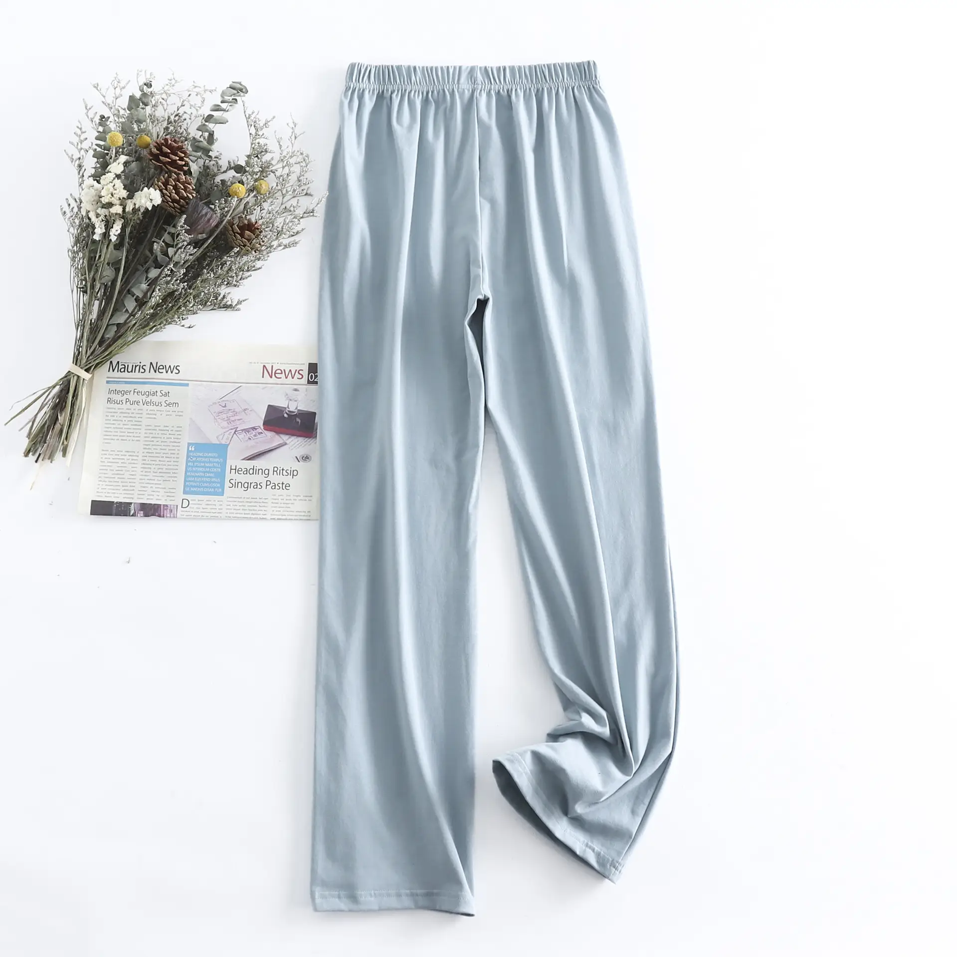 Women Cotton Stretch Waist Pants Solid Color Loose Fit