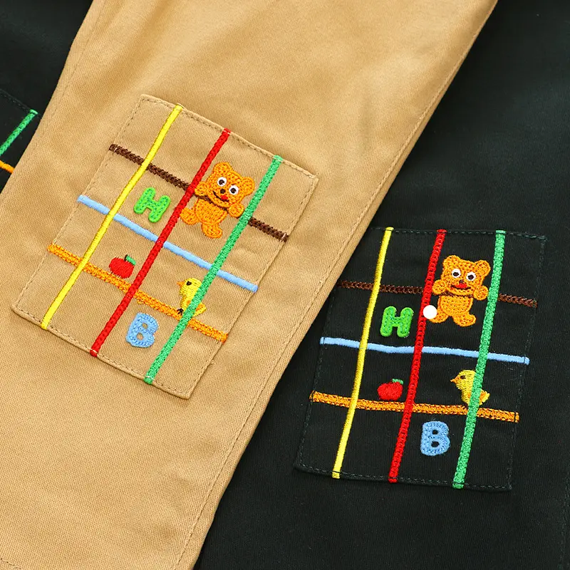 Japanese Style Cartoon Bear Long Pants Set for Boys Girls Red Brown - Image 6
