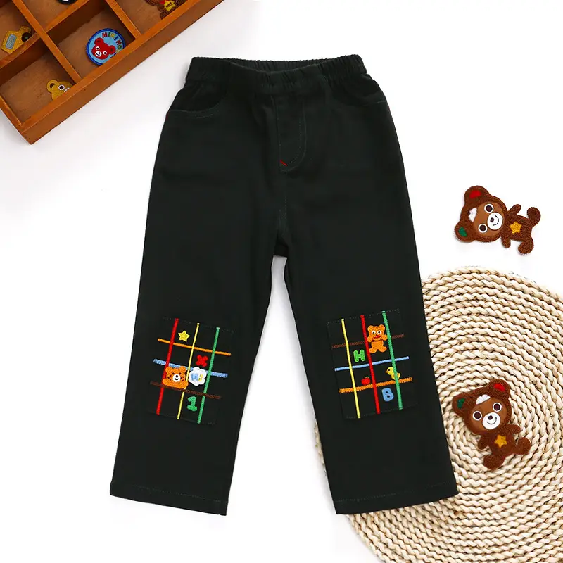 Japanese Style Cartoon Bear Long Pants Set for Boys Girls Red Brown - Image 2