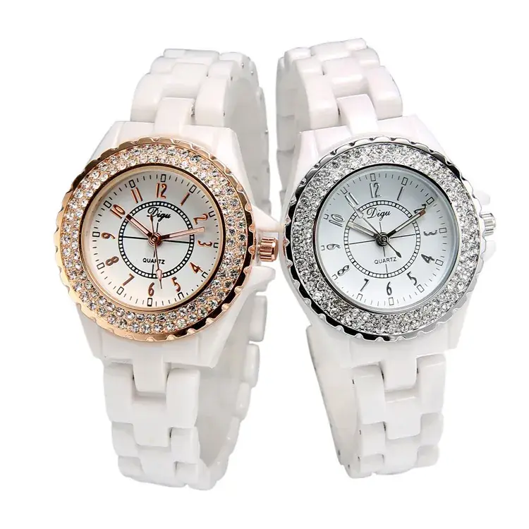 Women's White Ceramic Quartz Watch with Crystal Dial - Image 3