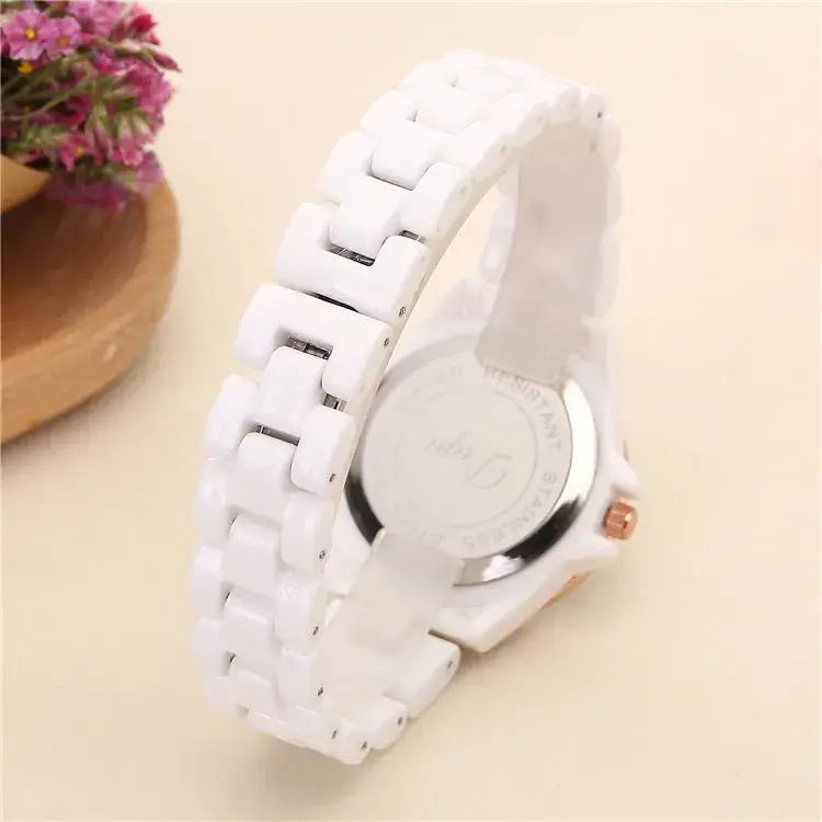 Women's White Ceramic Quartz Watch with Crystal Dial - Image 6