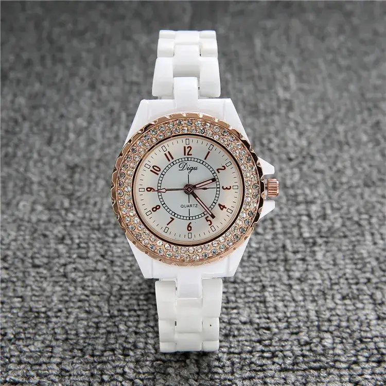 Women's White Ceramic Quartz Watch with Crystal Dial - Image 2