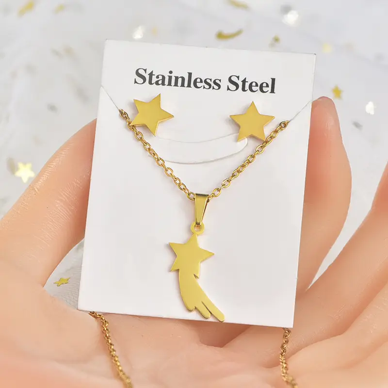 Titanium Steel Star Necklace & Earrings Set - Image 8