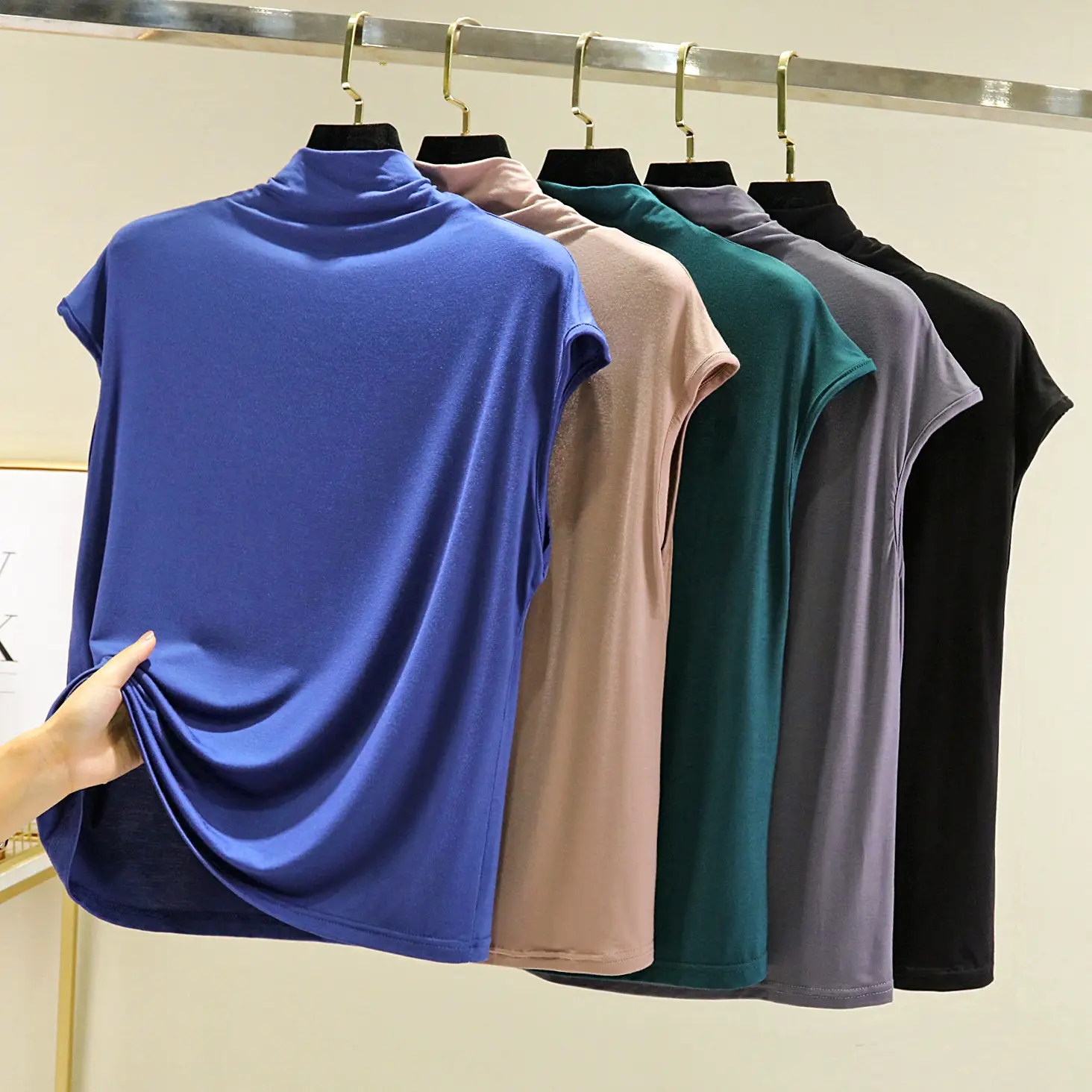 Women Green Sleeveless High Collar Vest Large - Image 13