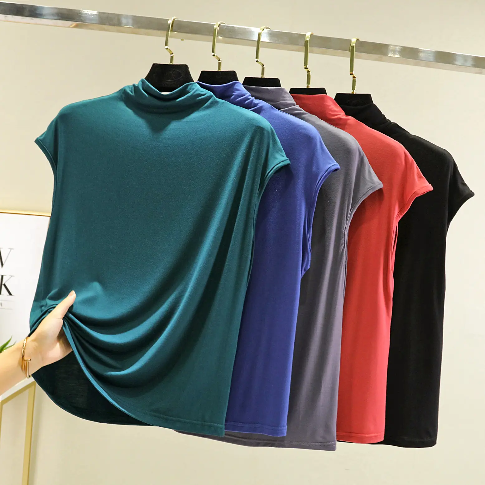 Women Green Sleeveless High Collar Vest Large - Image 15