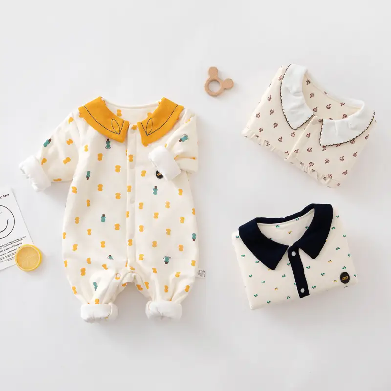 Baby Cotton Quilted Jumpsuit Yellow Collar Newborn