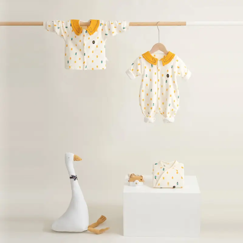 Baby Cotton Quilted Jumpsuit Yellow Collar Newborn
