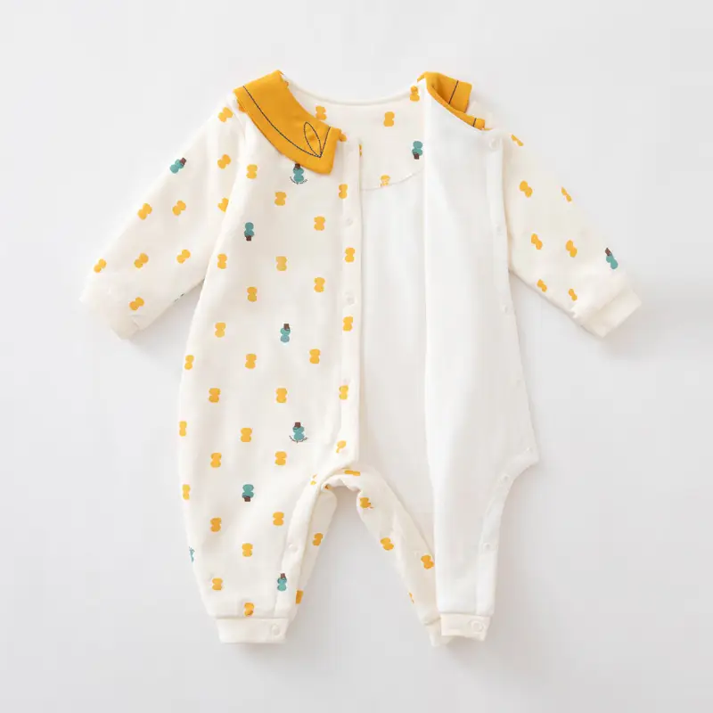 Baby Cotton Quilted Jumpsuit Yellow Collar Newborn