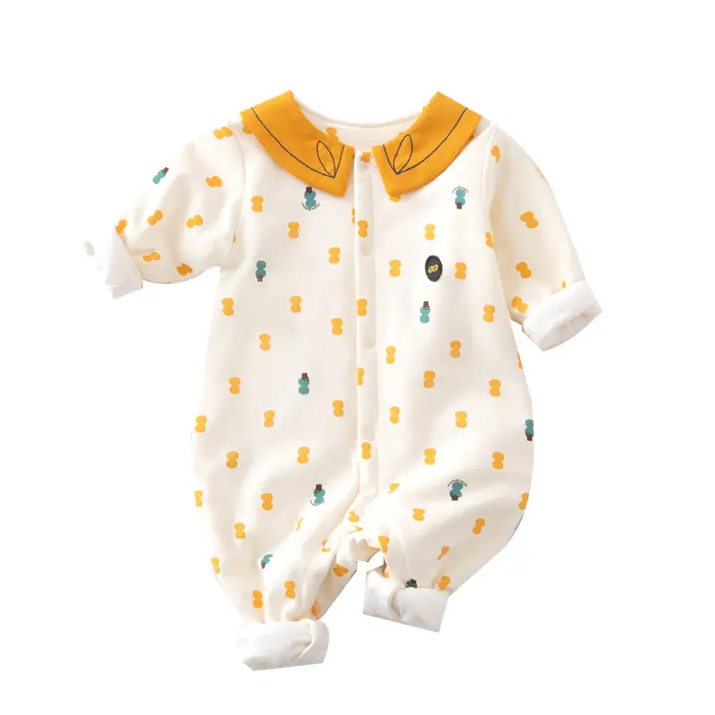 Baby Cotton Quilted Jumpsuit Yellow Collar Newborn