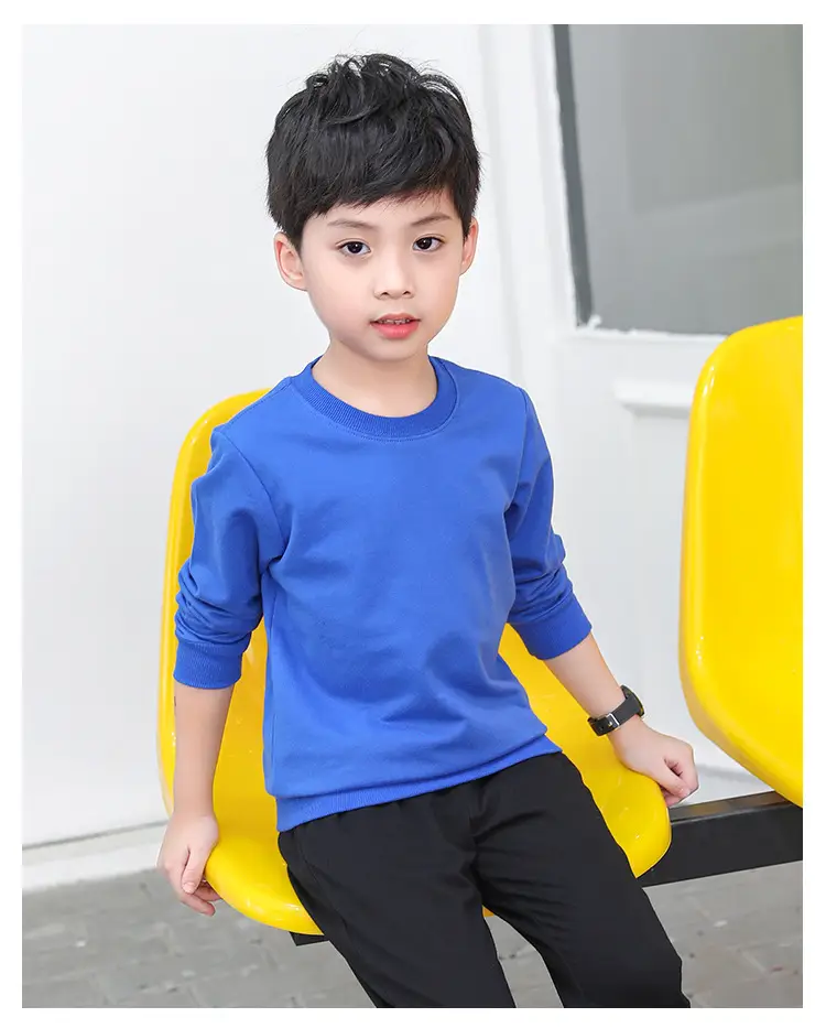 Blue One-Color Sweatshirt for Girls Boys Spring Autumn — feature 16