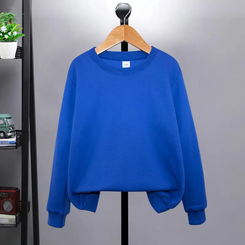 Blue One-Color Sweatshirt for Girls Boys Spring Autumn