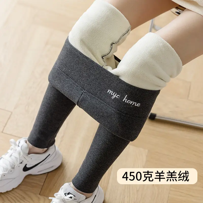 Women Velvet Leggings Winter Warm Grey Fleece Lined High Waist - Image 2
