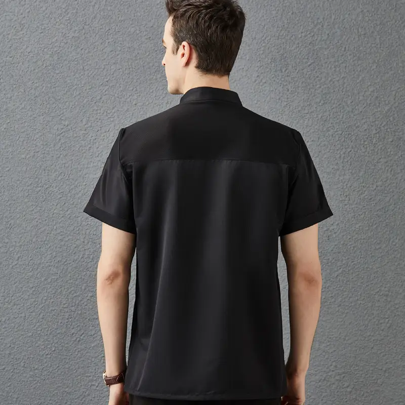 Men Black Short Sleeve Work Shirt with Logo