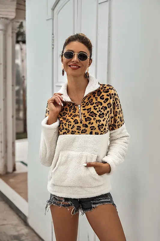 2024 Women's Leopard Print Warm Hoodie Sweatshirt Set - Image 3