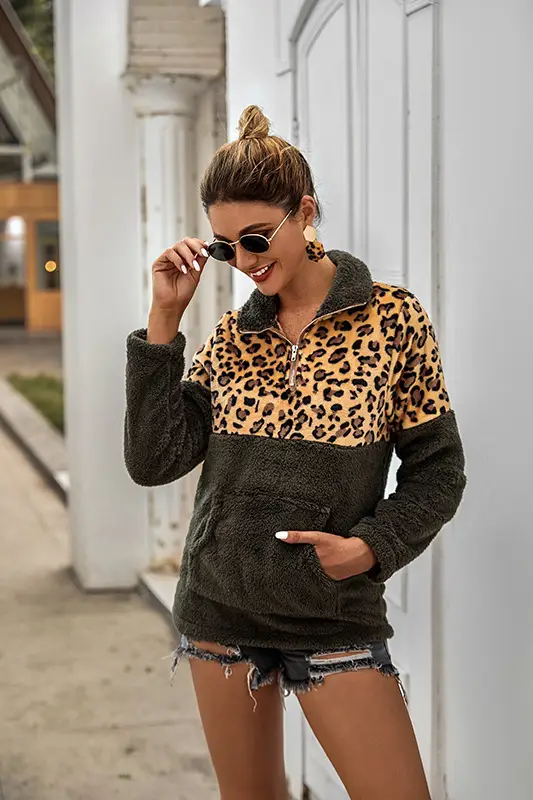 2024 Women's Leopard Print Warm Hoodie Sweatshirt Set - Image 4