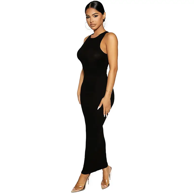Women's Round Neck Sleeveless Bodycon Dress Brown