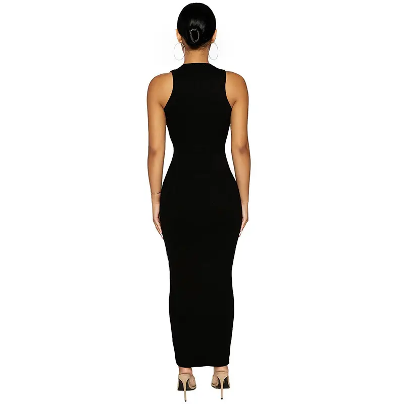 Women's Round Neck Sleeveless Bodycon Dress Brown