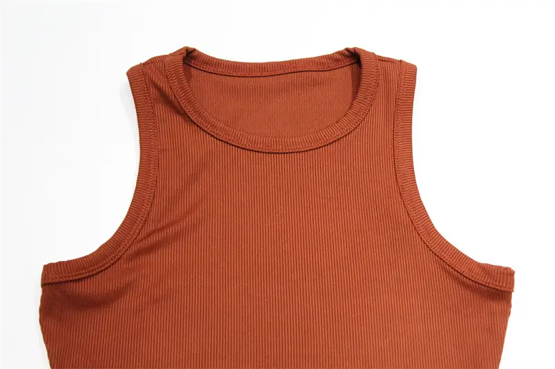 Women's Round Neck Sleeveless Bodycon Dress Brown — feature 13