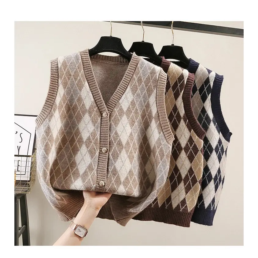 Women Korean-style Rhombic Knitted Vest Autumn - Image 4