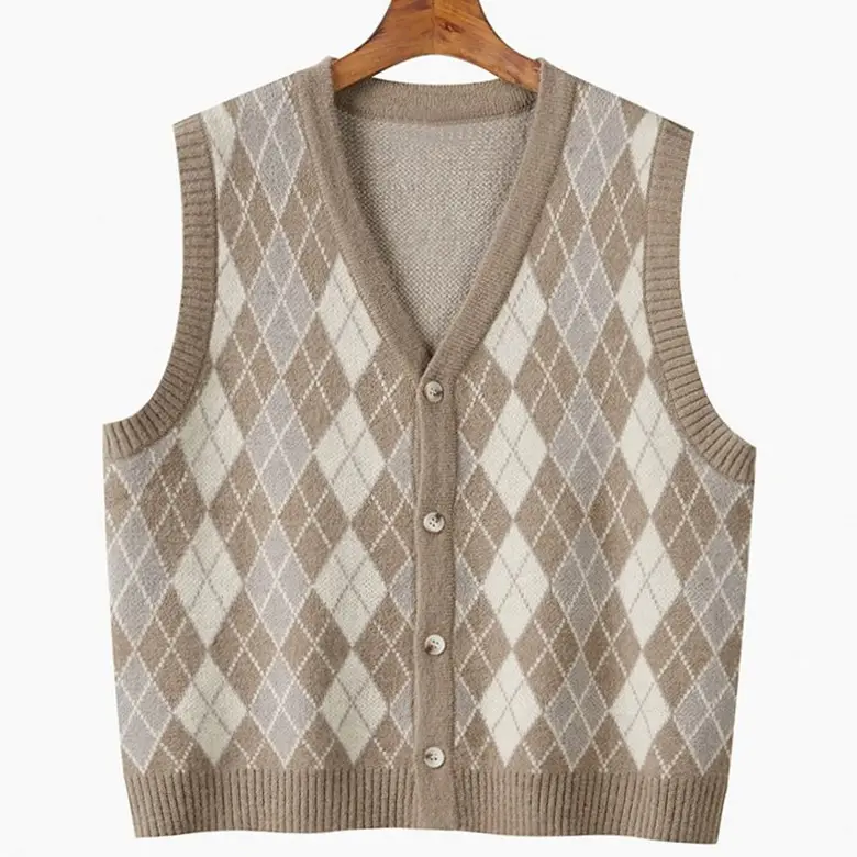Women Korean-style Rhombic Knitted Vest Autumn - Image 5