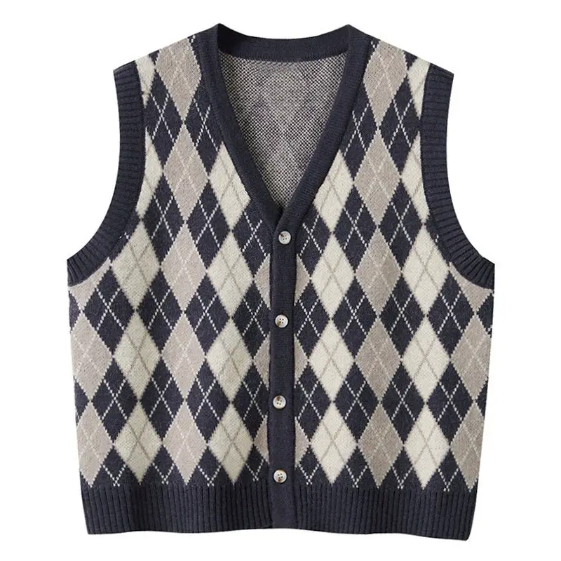 Women Korean-style Rhombic Knitted Vest Autumn - Image 2
