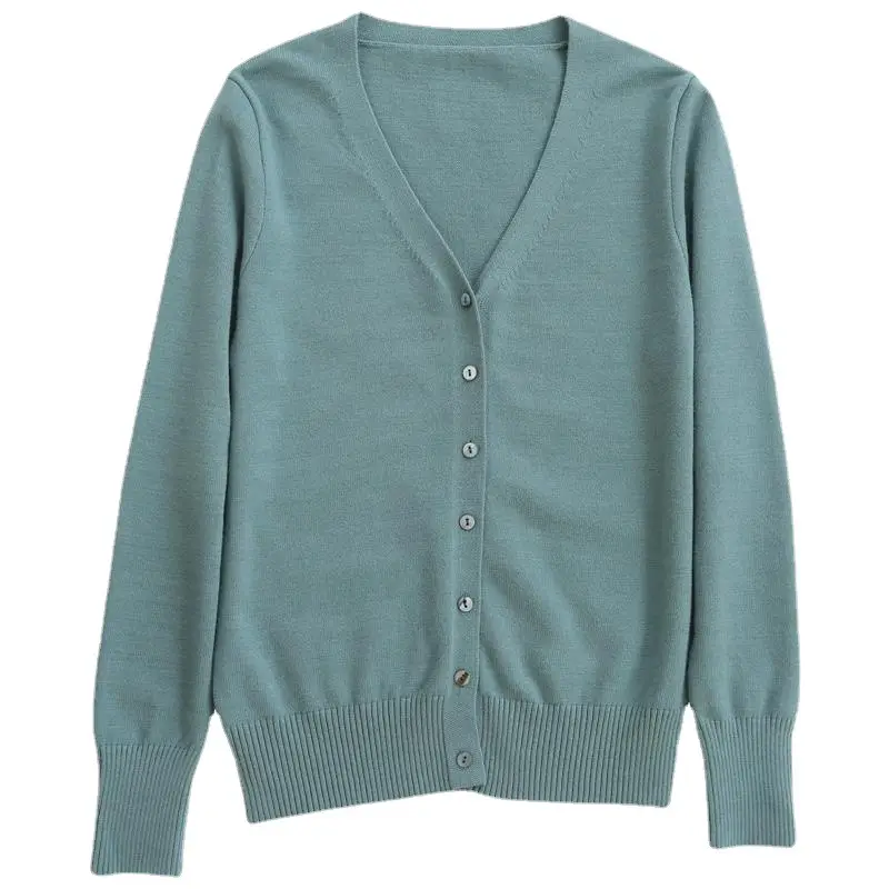 Women's White V-Neck Knitted Cardigan Large
