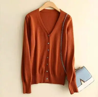 Women's White V-Neck Knitted Cardigan Large