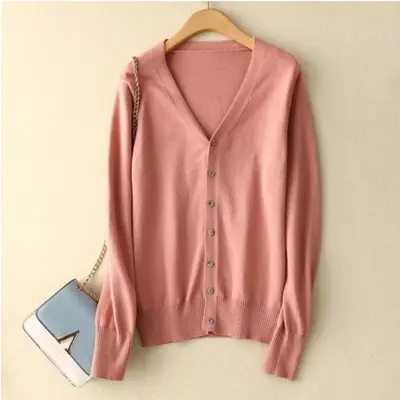 Women's White V-Neck Knitted Cardigan Large