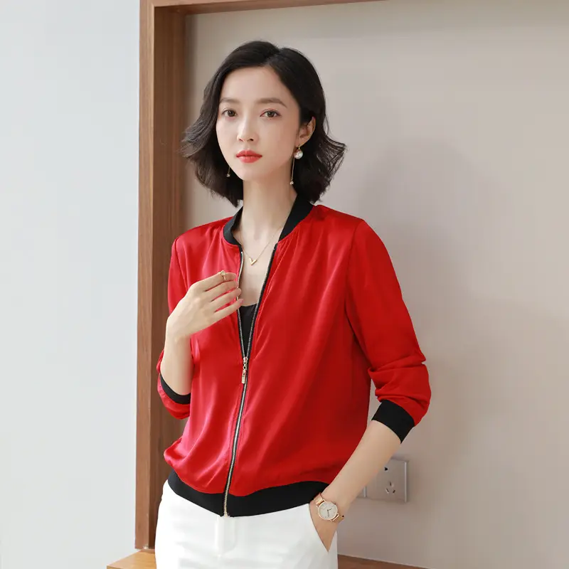 Green Chiffon Bomber Jacket Women 2025 Korean Style - Image 5