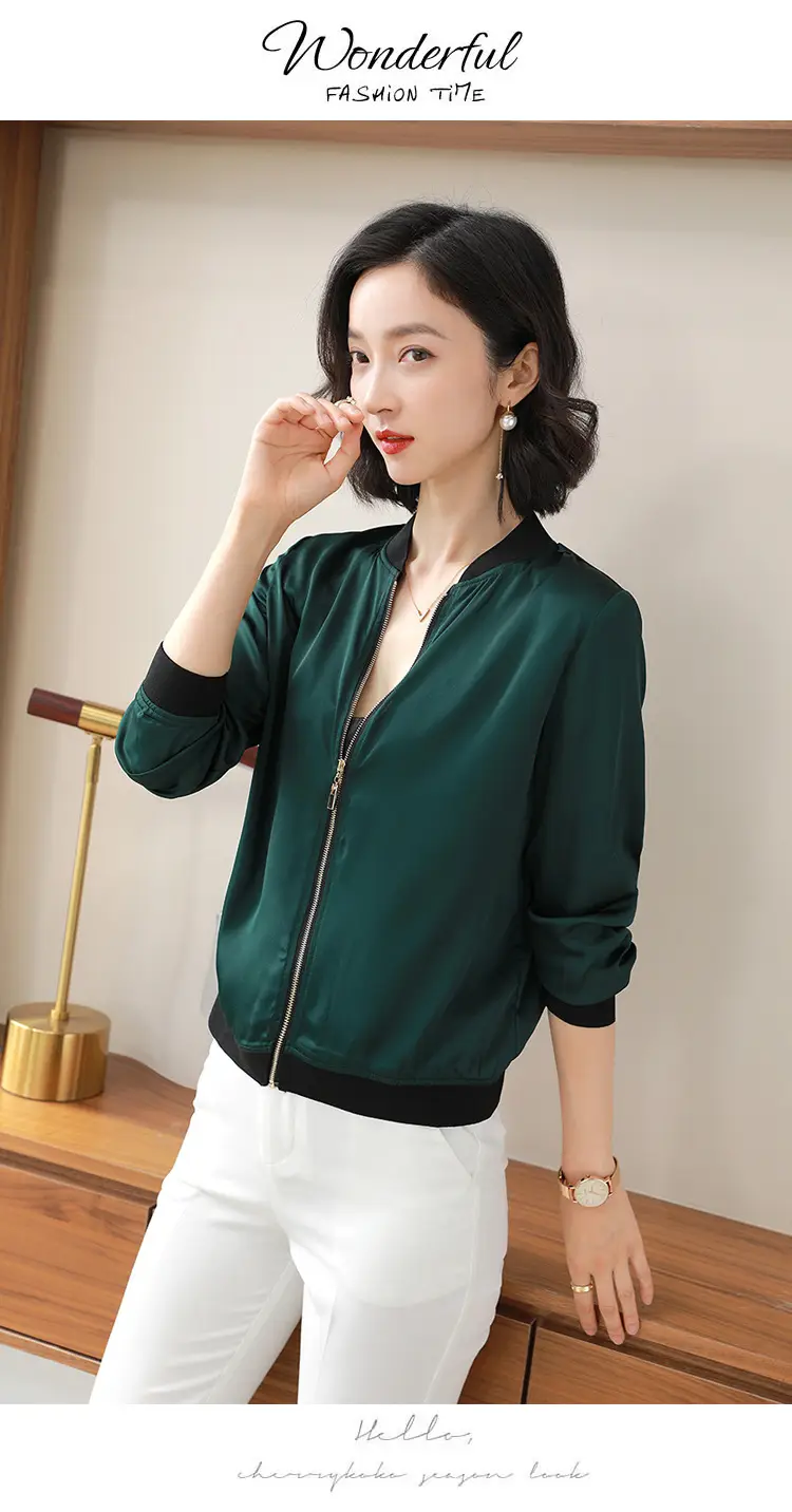 Green Chiffon Bomber Jacket Women 2025 Korean Style — feature 3