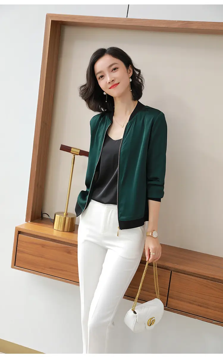Green Chiffon Bomber Jacket Women 2025 Korean Style — feature 9