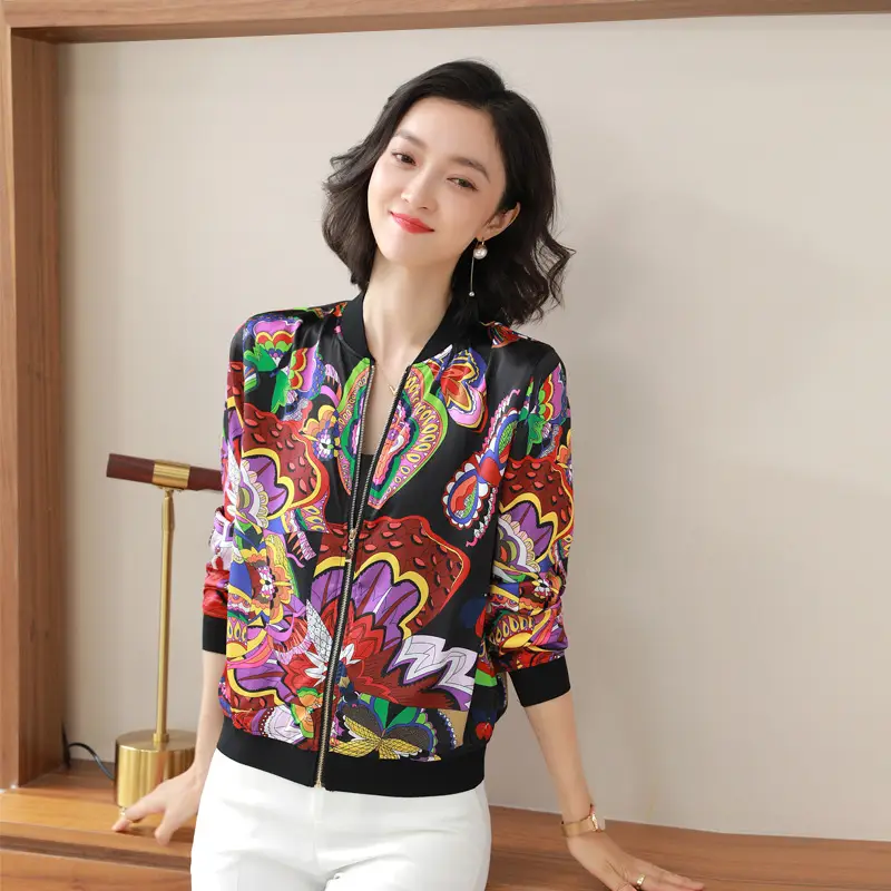 Green Chiffon Bomber Jacket Women 2025 Korean Style - Image 3