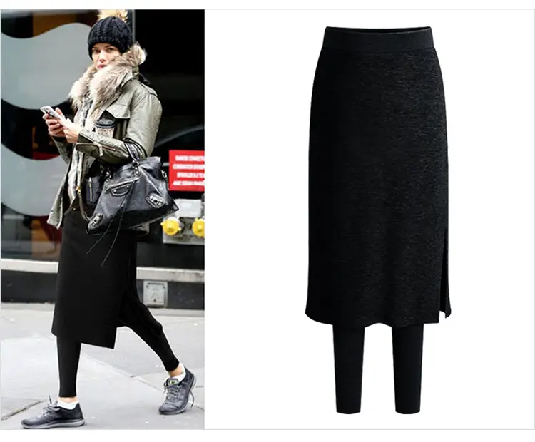 Women's Fleece Lined Warm Leggings Set Grey Black Large — feature 9