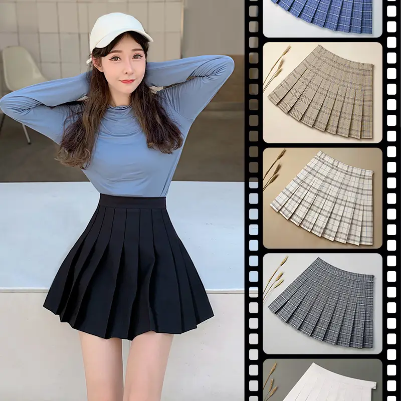 Women Plaid Zipper Skirt Grey Spring Summer - Image 19