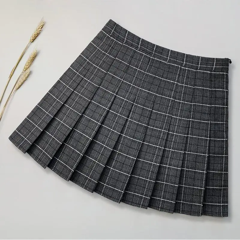 Women Plaid Zipper Skirt Grey Spring Summer - Image 11