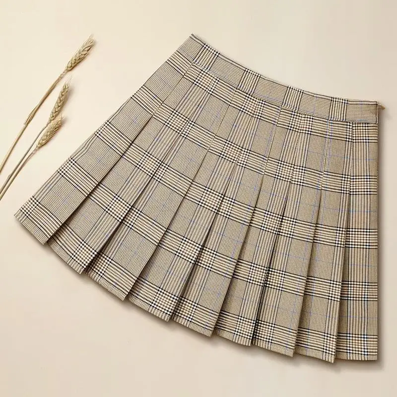 Women Plaid Zipper Skirt Grey Spring Summer - Image 13
