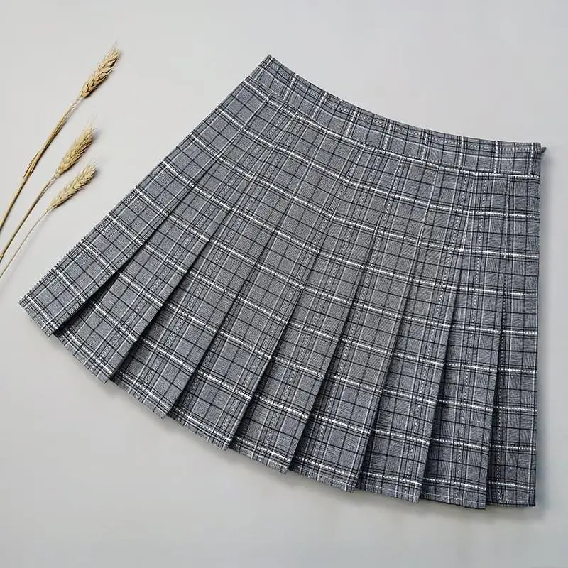 Women Plaid Zipper Skirt Grey Spring Summer - Image 14